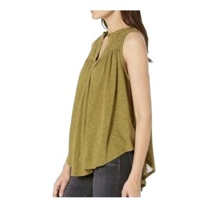 We The Free Smocked Tank Top Linen Blend in Olive Green Small Relaxed fit